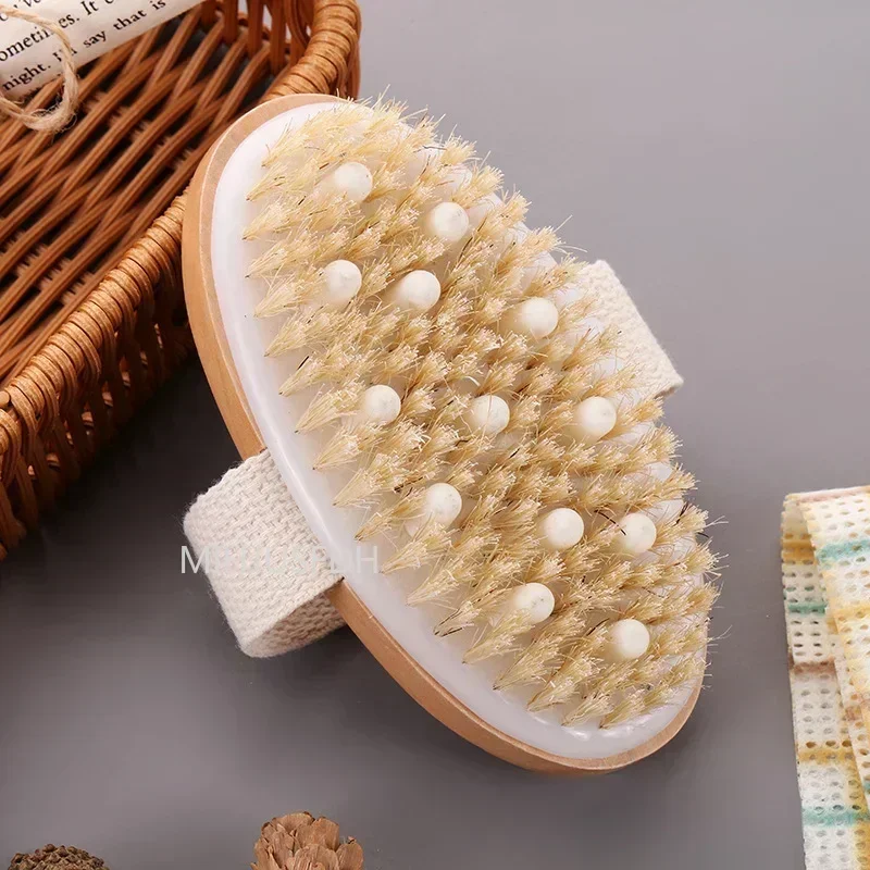 Escova de massagem corporal para pele seca, cerdas naturais - Imagem 4