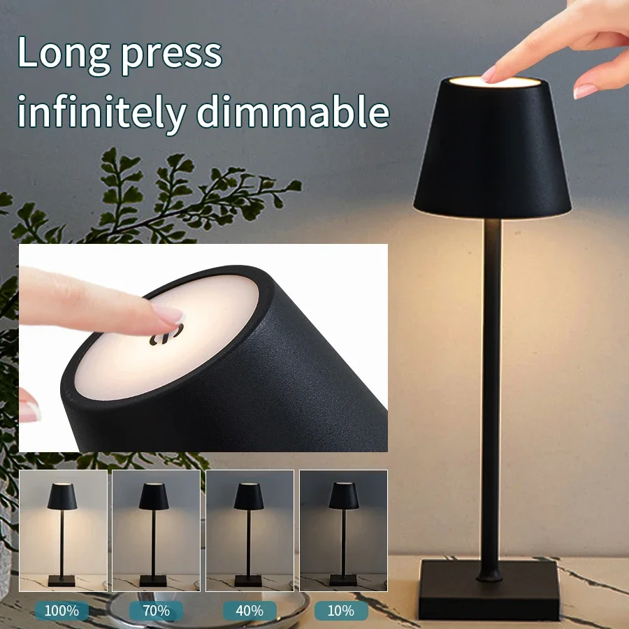 Lâmpada de Mesa LED USB Recarregável Toque Sem Fio Azul - Imagem 2