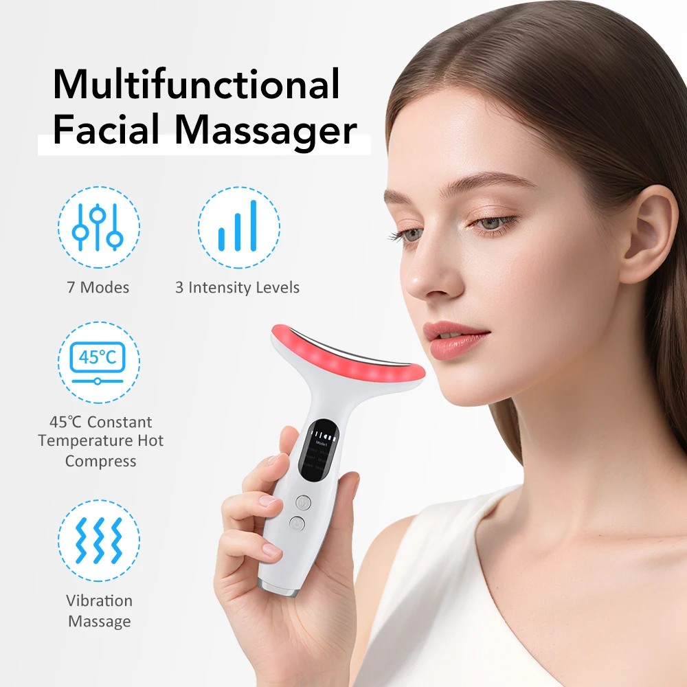 Massageador Facial Pescoço Microcorrente LED IPL Branco - Imagem 3