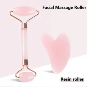 pedra gua sha facial e rolo massageador