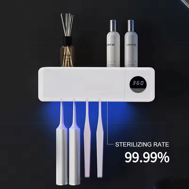 Suporte Escova de Dentes UV Recarregável Display LED Bege - Imagem 3