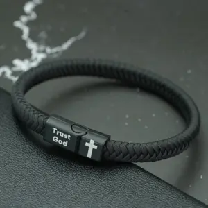 pulseira de couro trançada masculina