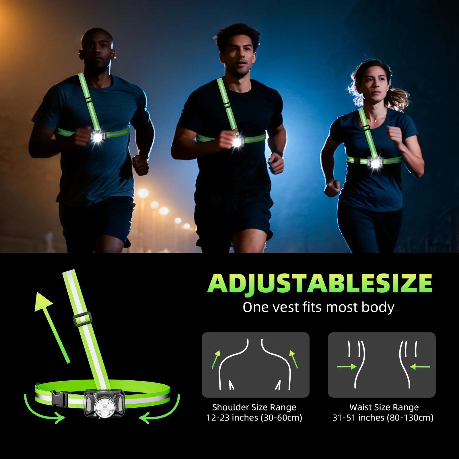 Luz de Corrida Noturna LED Colete Refletivo 6 Modos Ciclismo - Imagem 2