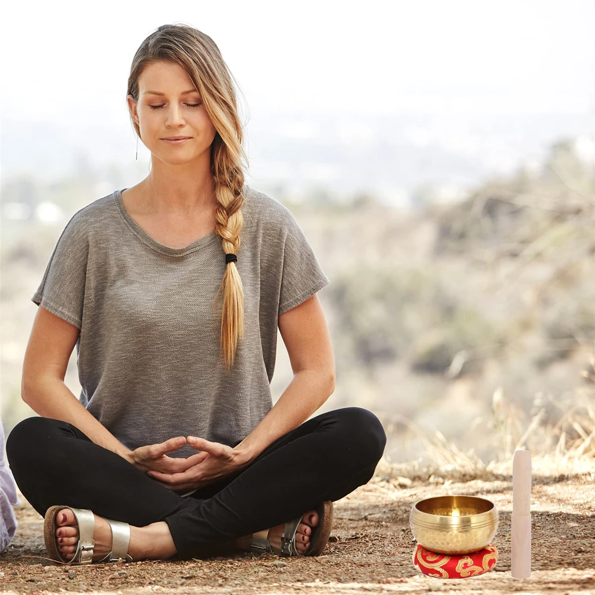 Tigela Cantante Tibetana para Meditação Yoga Bronzeado - Imagem 5