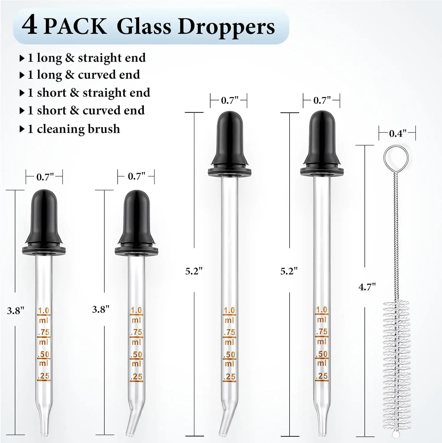 Conta-gotas de vidro 1ml com marcação, 4 unidades - Imagem 2