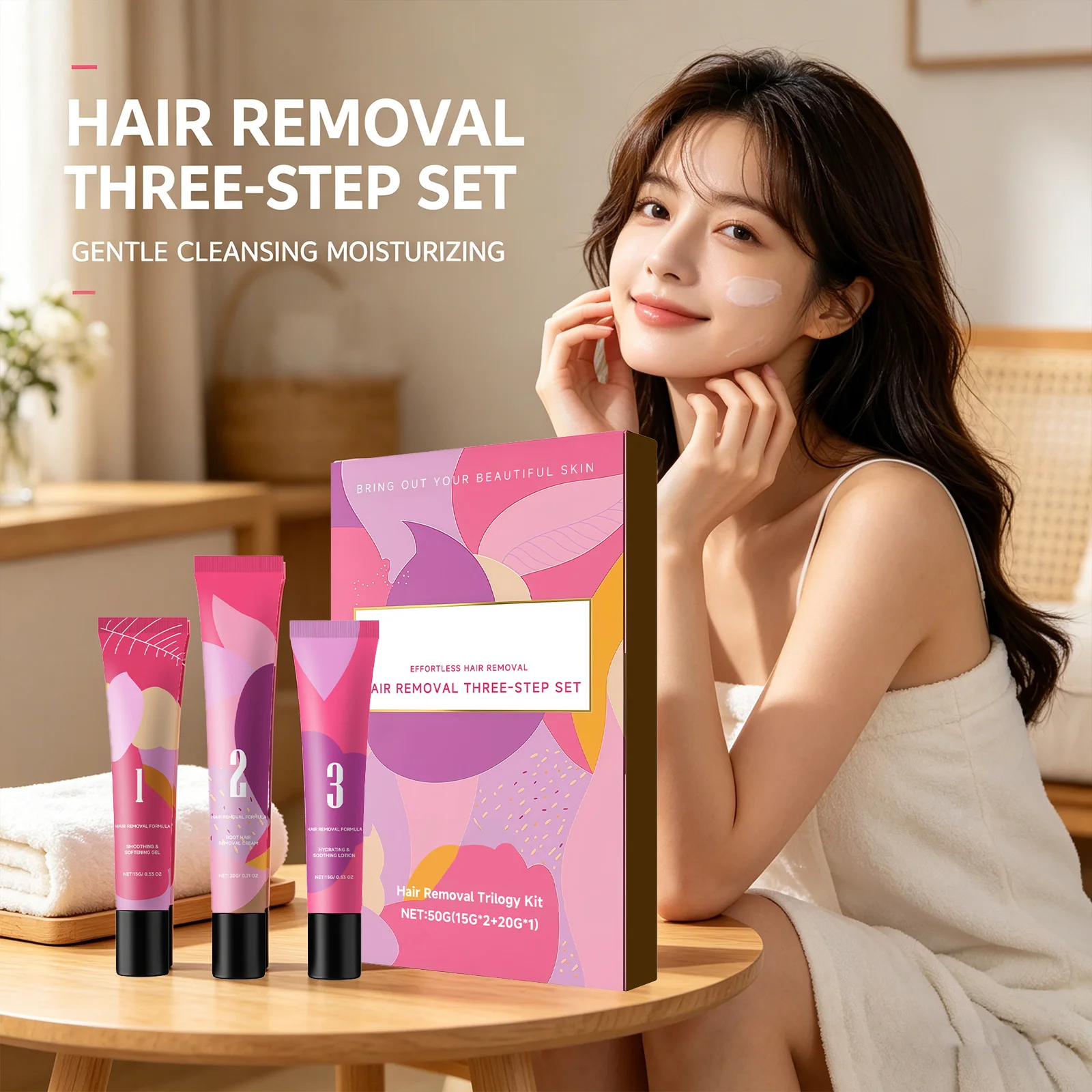 kit remoção de pelos faciais 3 passos