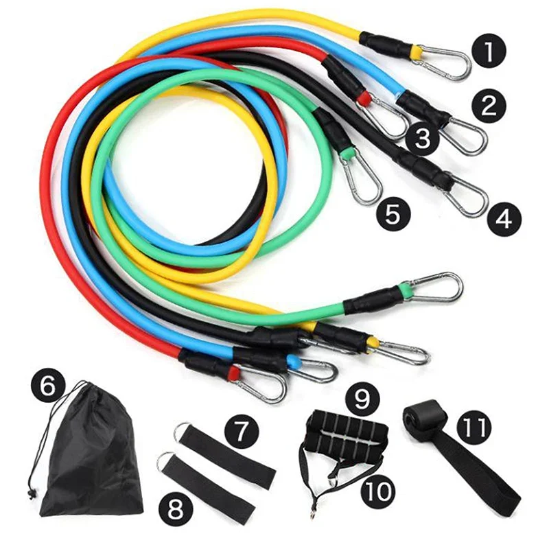 Conjunto 11 Faixas de Resistência TPE Fitness Branco Preto - Imagem 5
