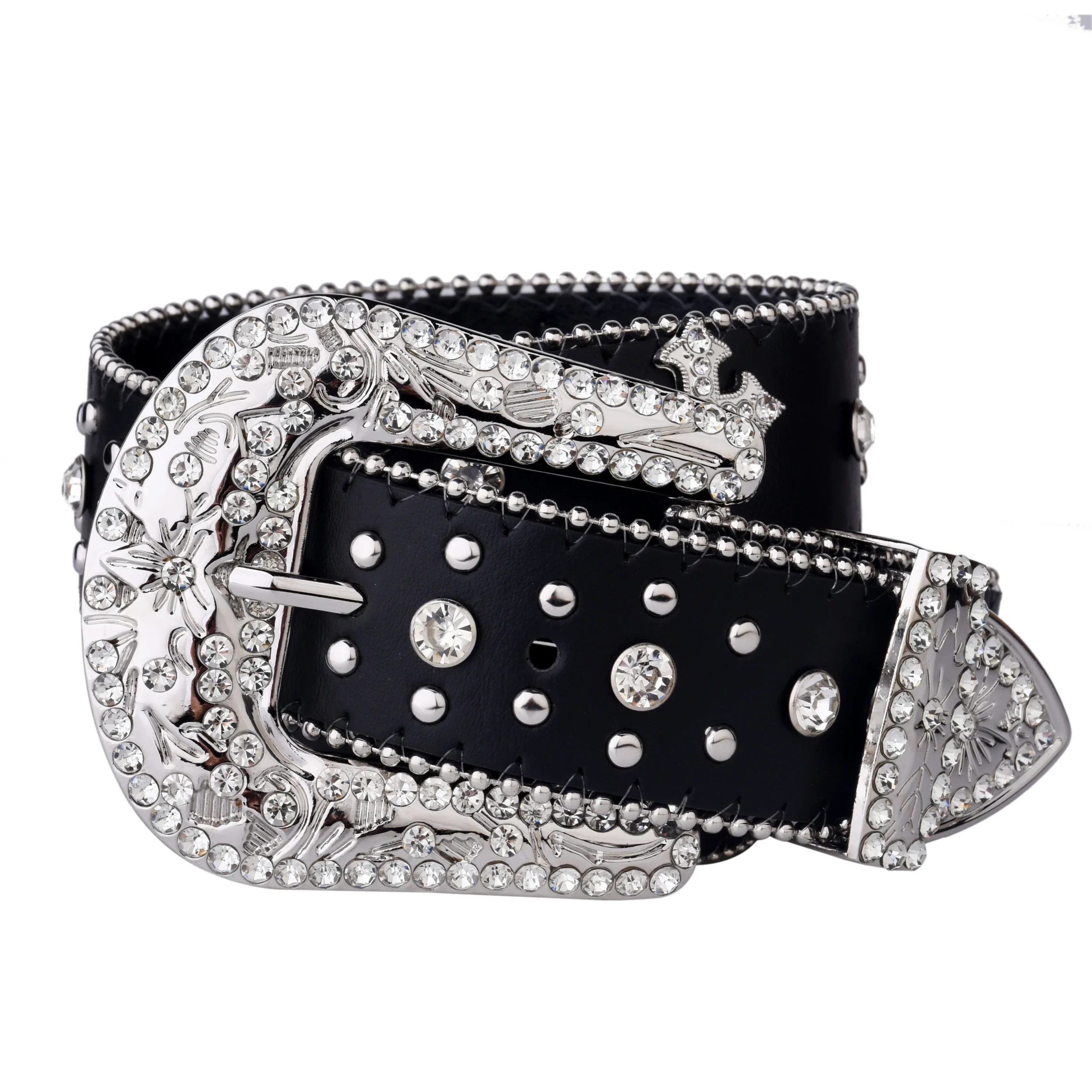 cinto preto rebite fivela strass