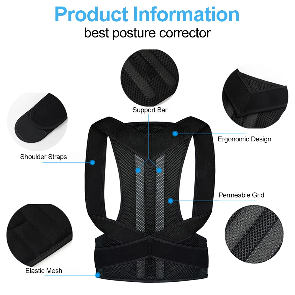 Corretor Postural Traseiro Suporte Ombro Preto - Imagem 5