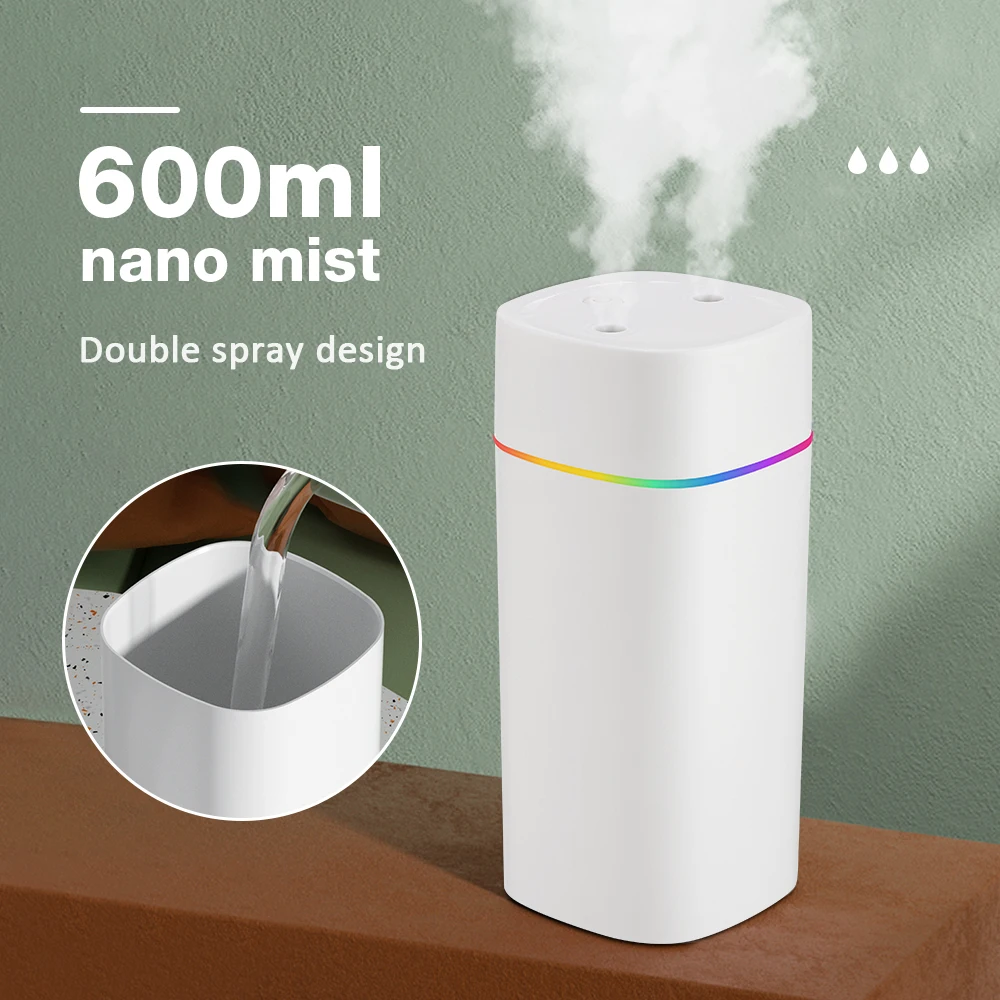 Umidificador de Ar 600ml Branco Micro-USB Luz Colorida - Imagem 2