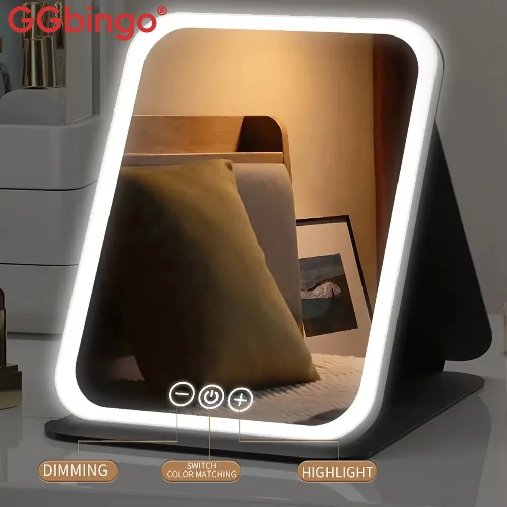 Espelho de Maquiagem GGbingo LED 3 Cores Dobrável USB - Imagem 3