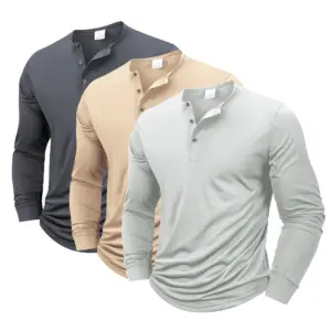 camiseta masculina henley manga longa