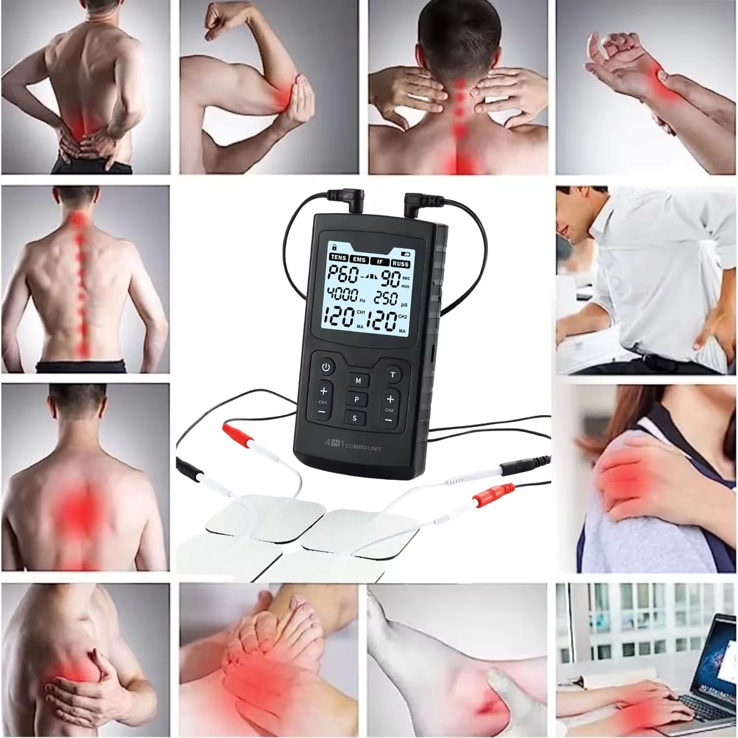 Estimulador Muscular Elétrico Ajustável com 60 Programas, Violeta - Imagem 4