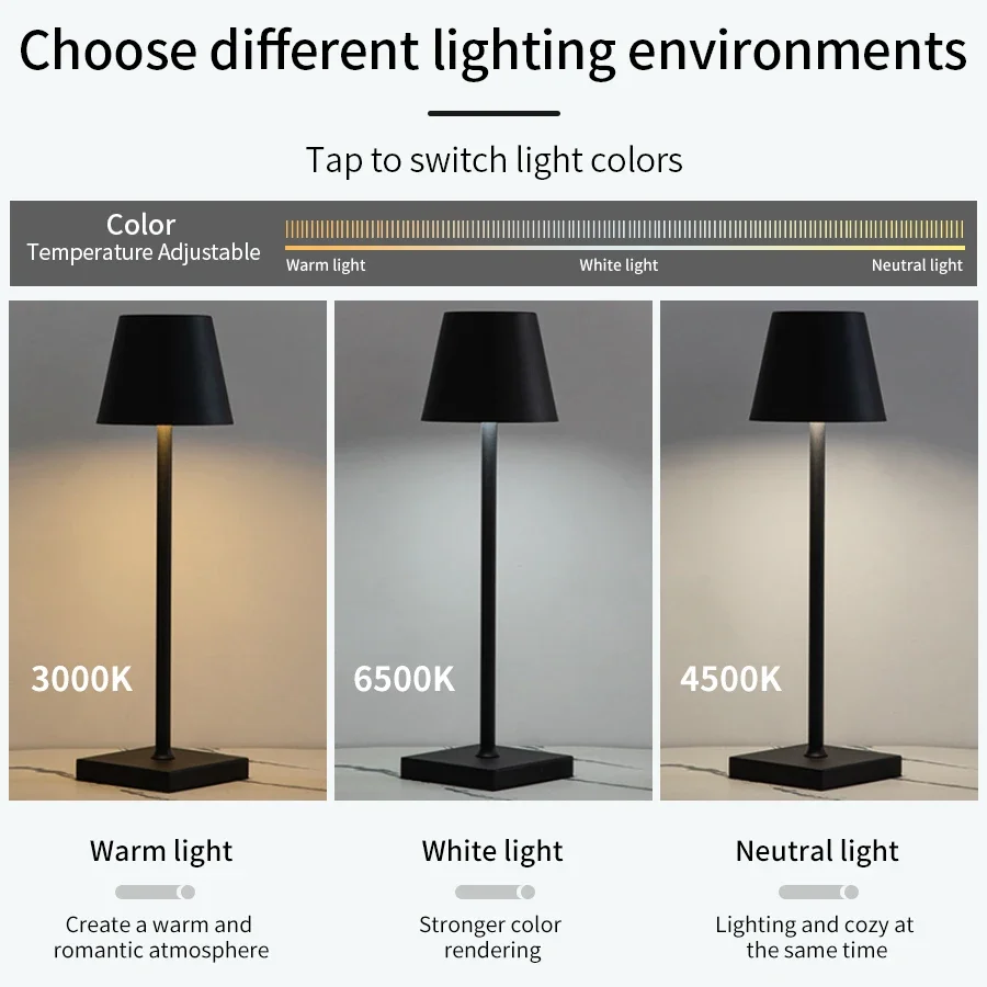 Lâmpada de Mesa LED USB Recarregável Toque Sem Fio Azul - Imagem 3