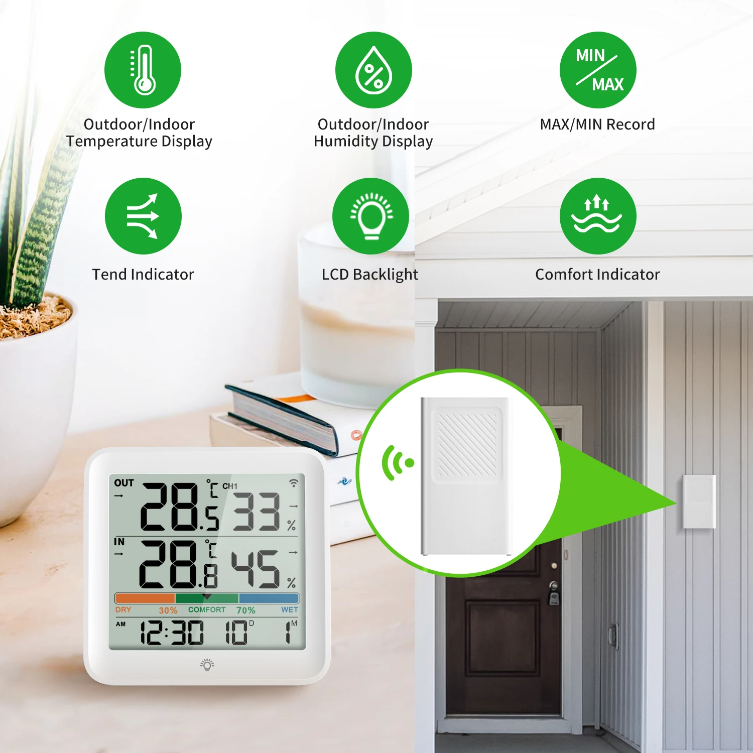 Termo-Higrômetro Digital Sem Fio LCD para Ambiente Doméstico - Imagem 2