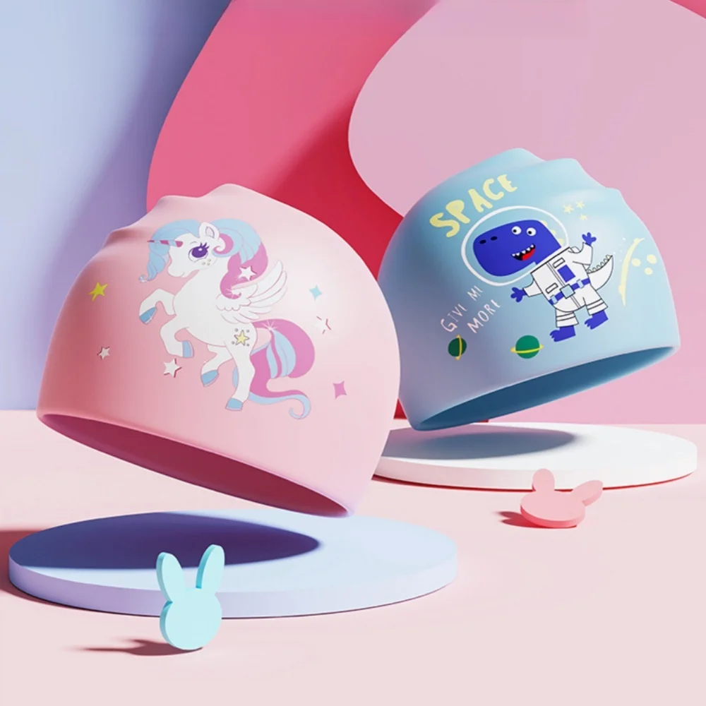 Touca Natação Infantil Silicone Desenho Animado Proteção Ouvido - Imagem 3