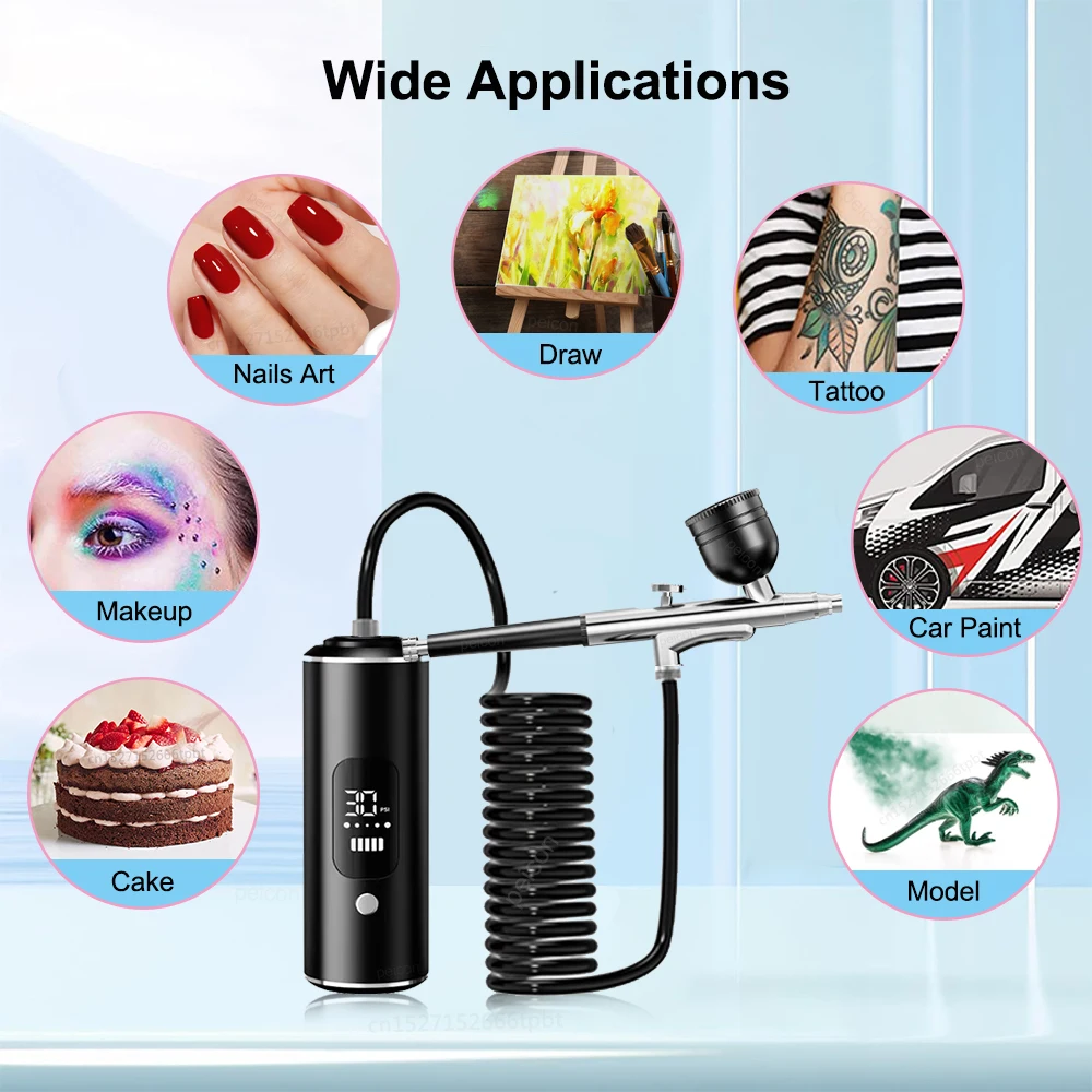 Aerógrafo Portátil com Compressor para Pintura Artesanato USB - Imagem 2