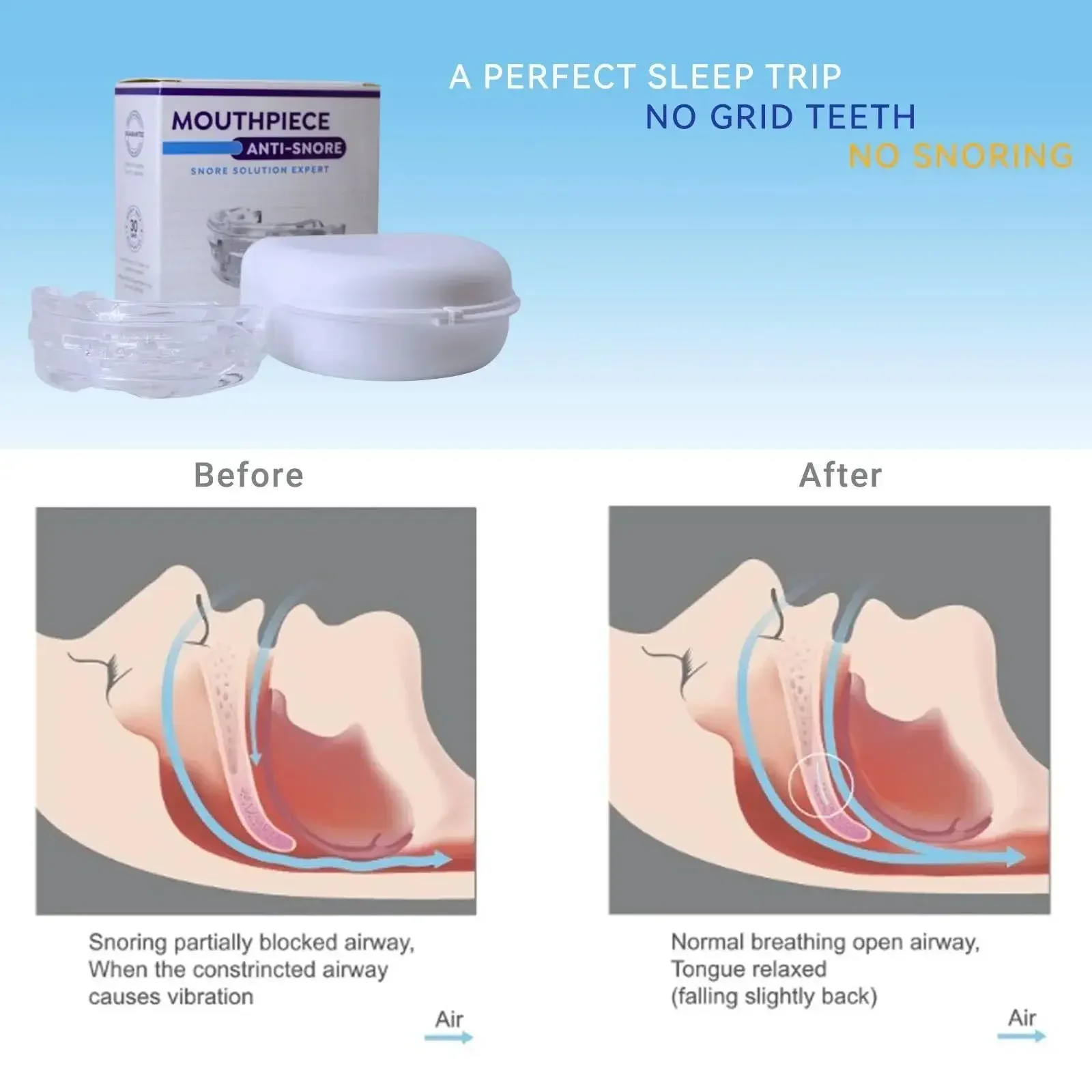 Dispositivo Anti-Ronco Transparente Ajustável para Dormir - Imagem 4