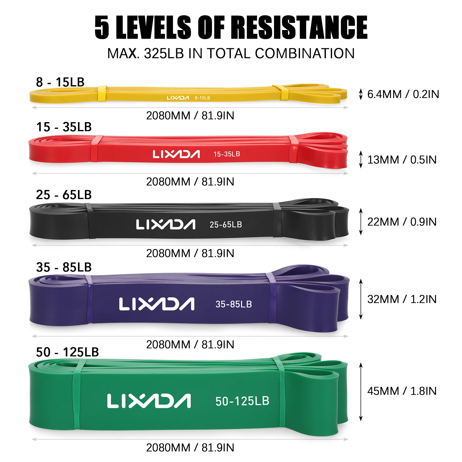 Lixada Kit de Bandas de Resistência para Exercícios 5 Peças - Imagem 6