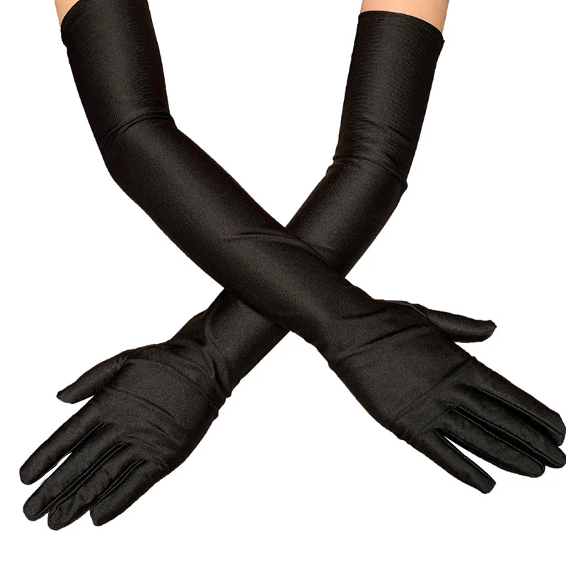 Luvas de Cetim Longas Mulheres Clássicas Adulto Preto - Imagem 2