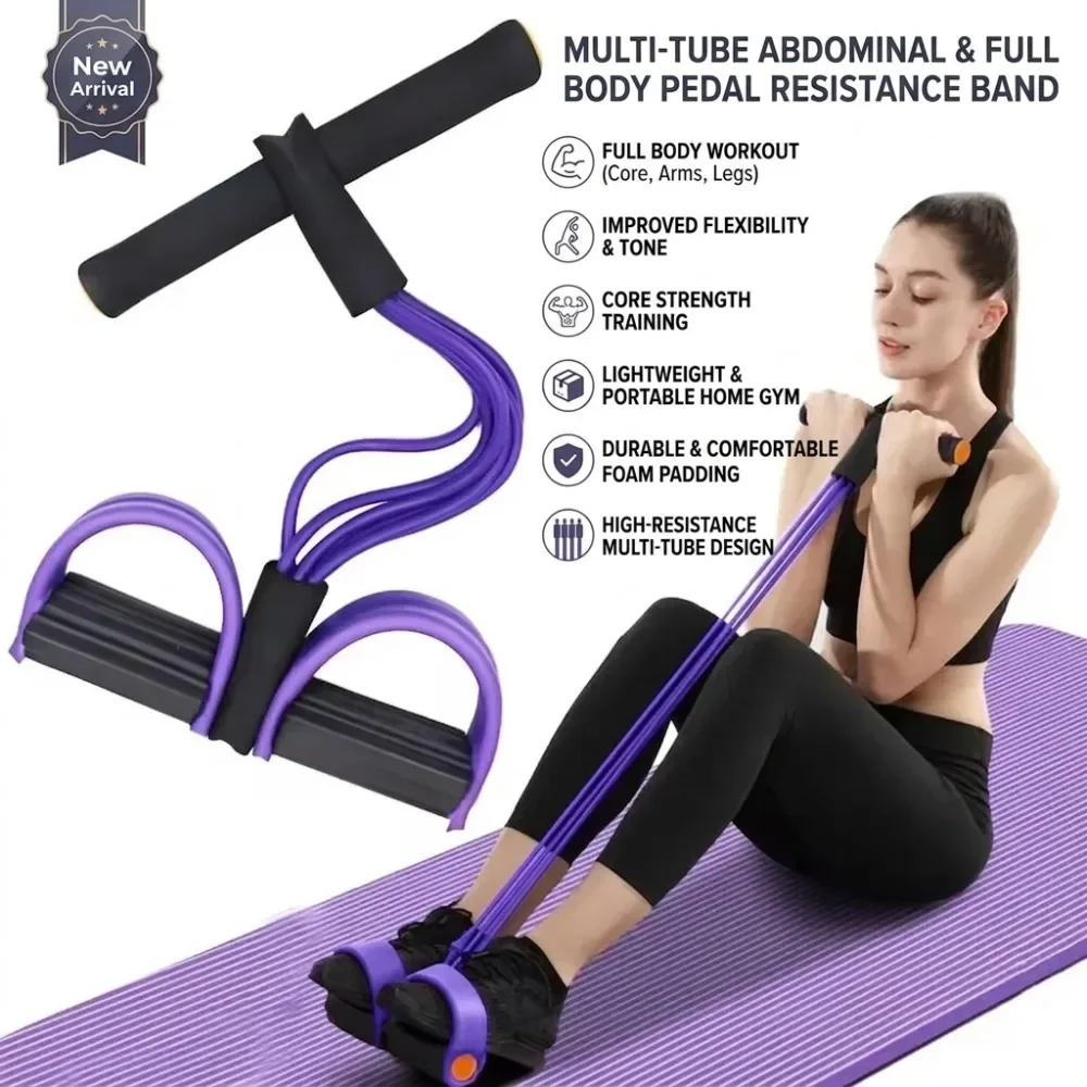 Faixa de Resistência com Pedal 6 Tubos para Exercícios - Imagem 2