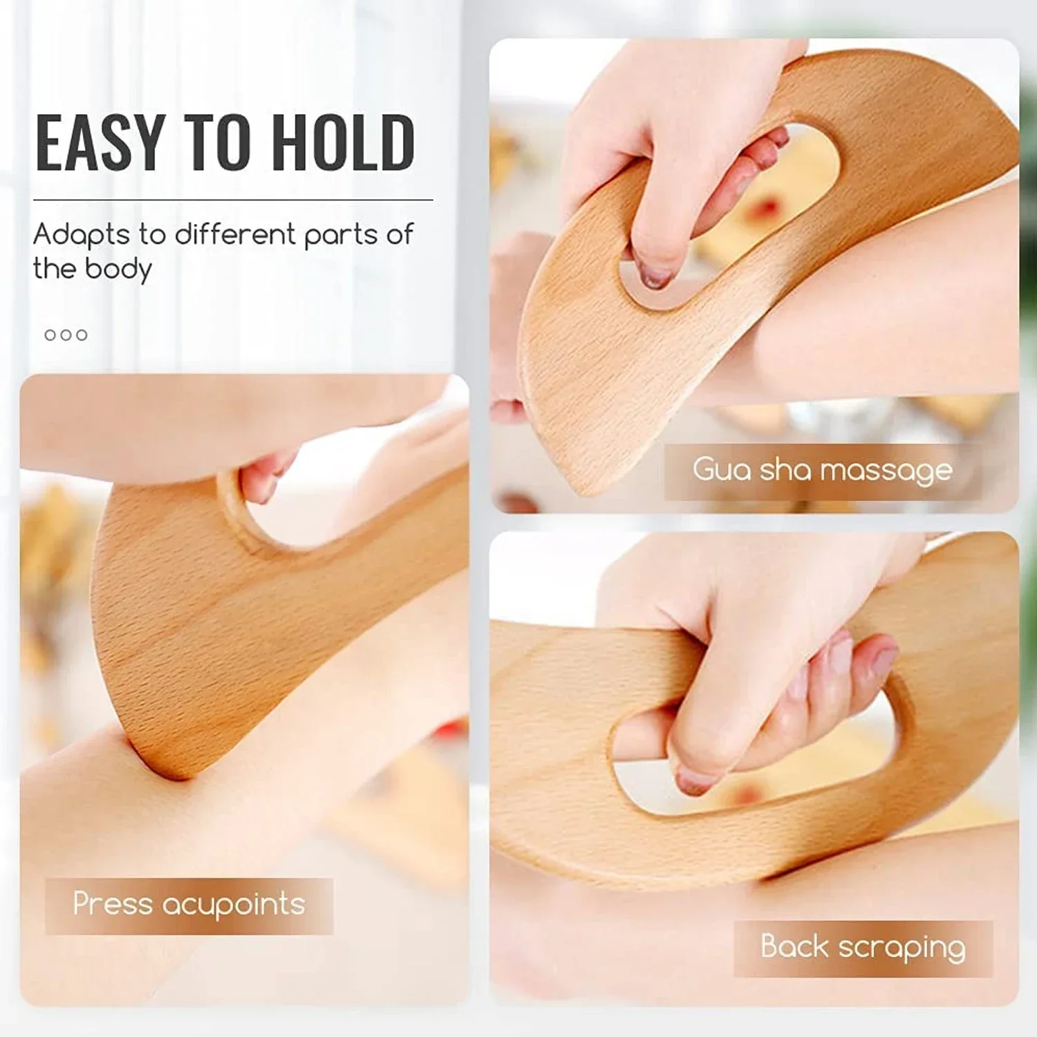 Massageador Manual Gua Sha de Madeira Tábua Corporal 19 cm - Imagem 3