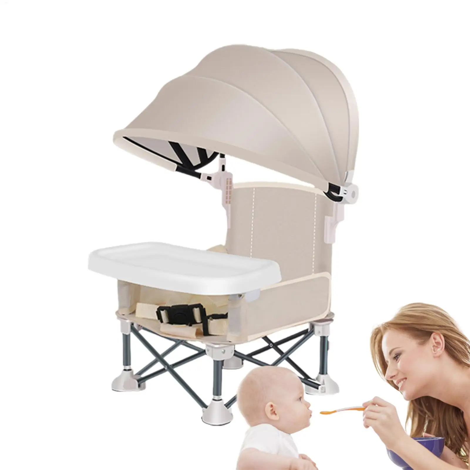 Cadeira de Alimentação Dobrável para Bebê com Guarda-sol e Bandeja - Imagem 5