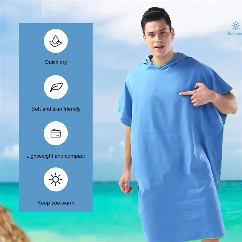 Toalha Microfibra Capuz Poncho Surf Secagem Rápida Cores - Imagem 2