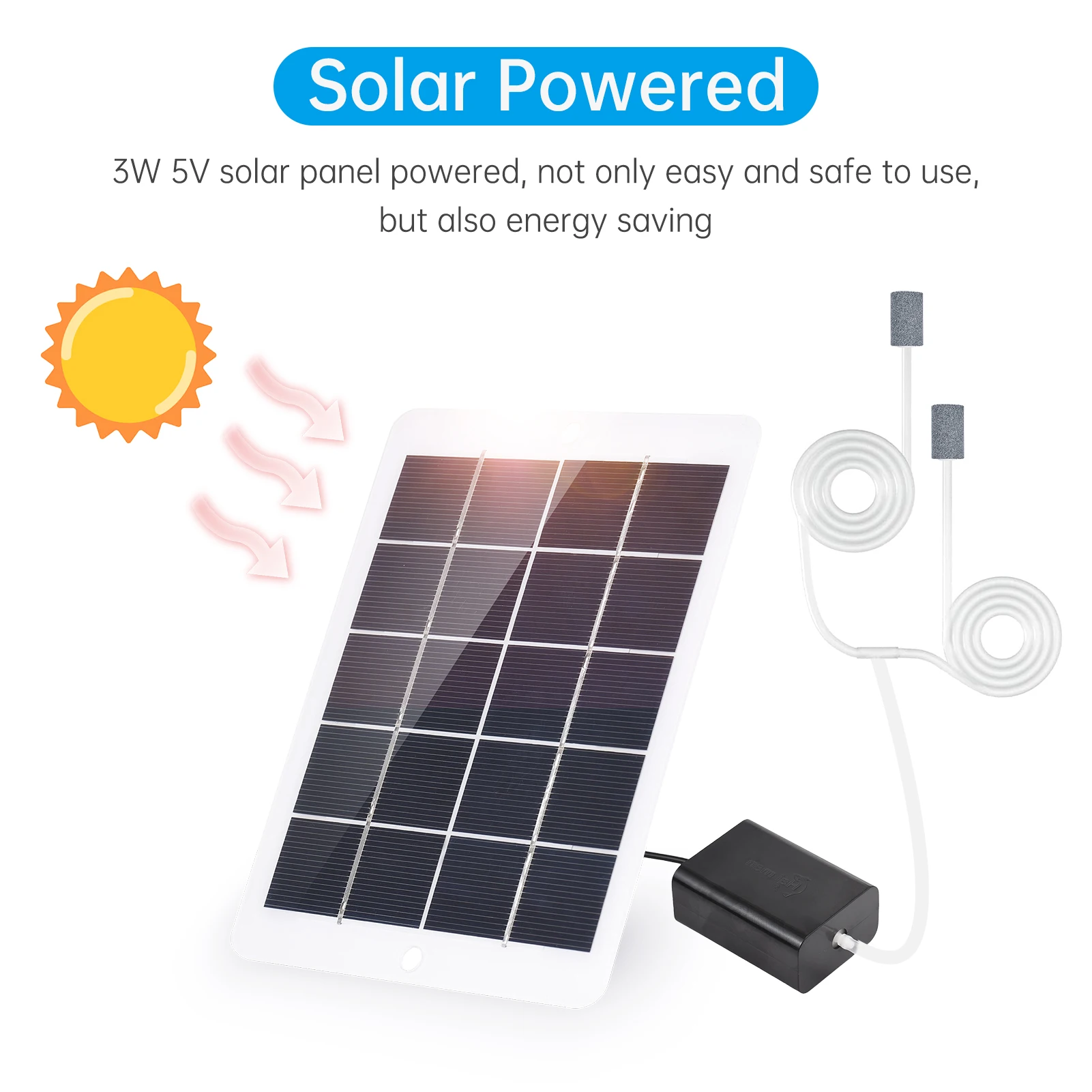 Kit Bomba de Oxigênio Solar 3W 5V para Aquário Tanque de Peixes - Imagem 2
