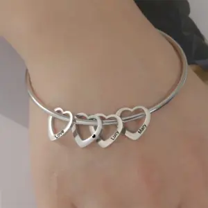 pulseira personalizada corações aço inoxidável