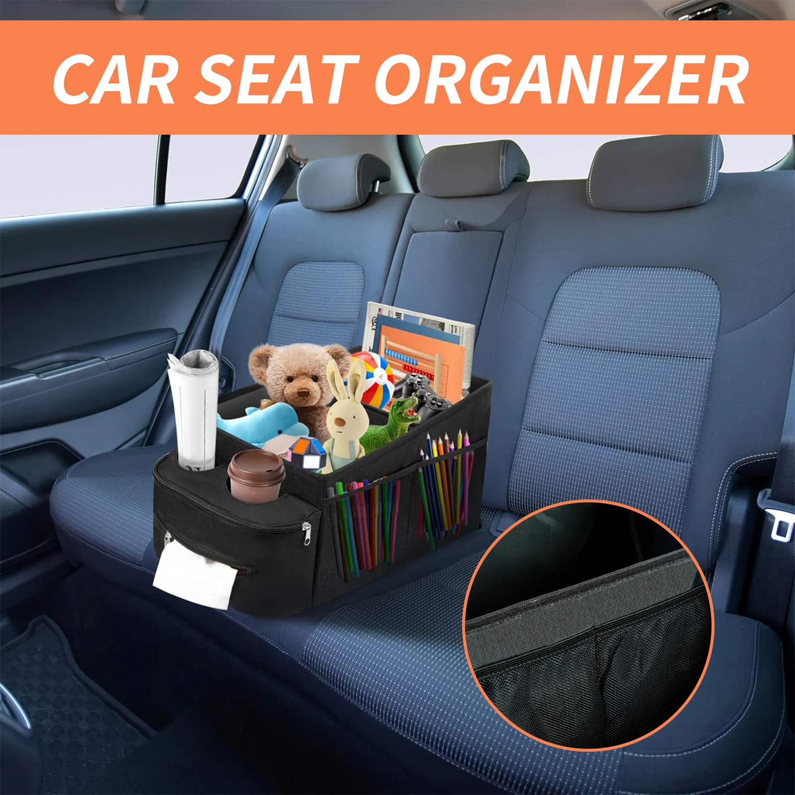 Organizador de assento de carro dobrável com 2 suportes de copo - Imagem 2