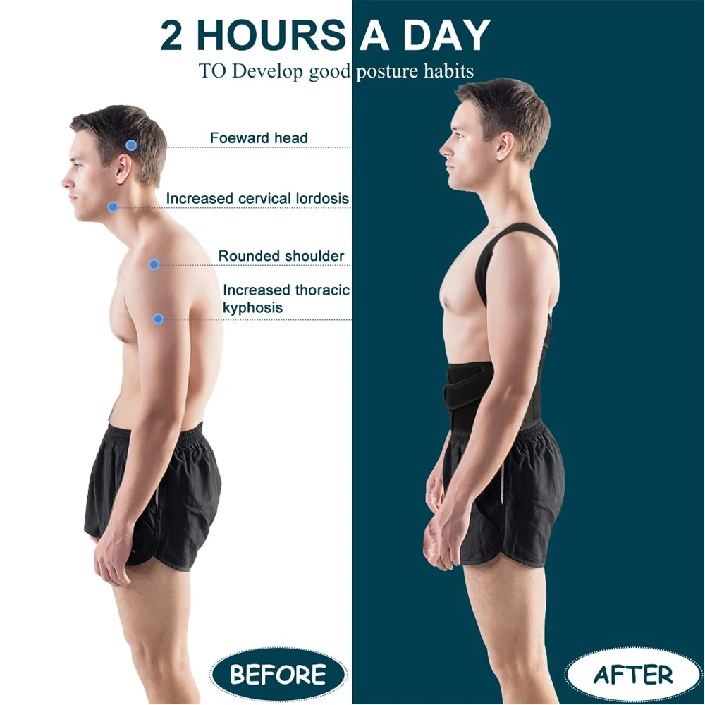 Corretor Postural de Borracha para Costas Cor Preto Tamanho M - Imagem 3
