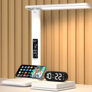 lâmpada de mesa led com relógio
