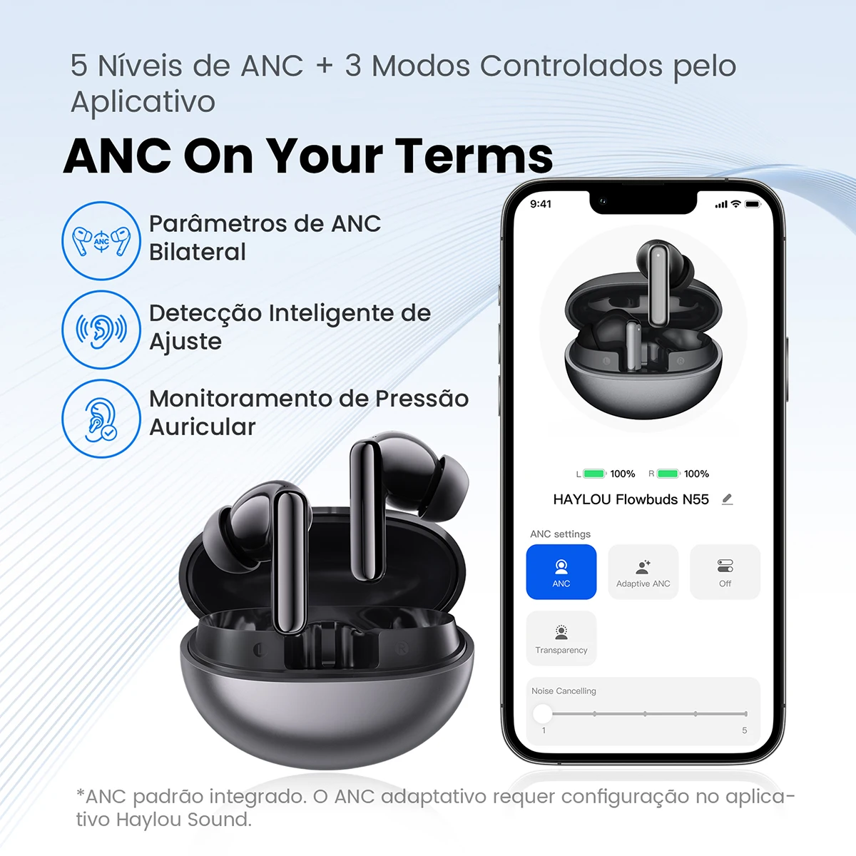 Fone Sem Fio HAYLOU Flowbuds N55 ANC Adaptativo Vermelho - Imagem 5