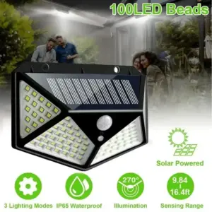 lâmpada solar externa 100 leds