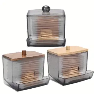 suporte cotonete acrílico com tampa de bambu