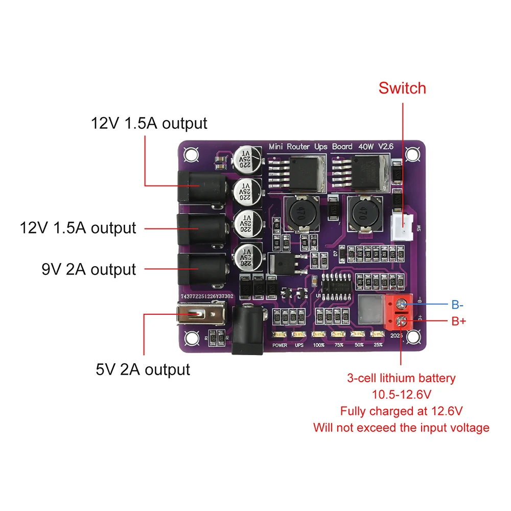 Mini UPS 40W para roteador com saída 5V 9V 12V - Imagem 3