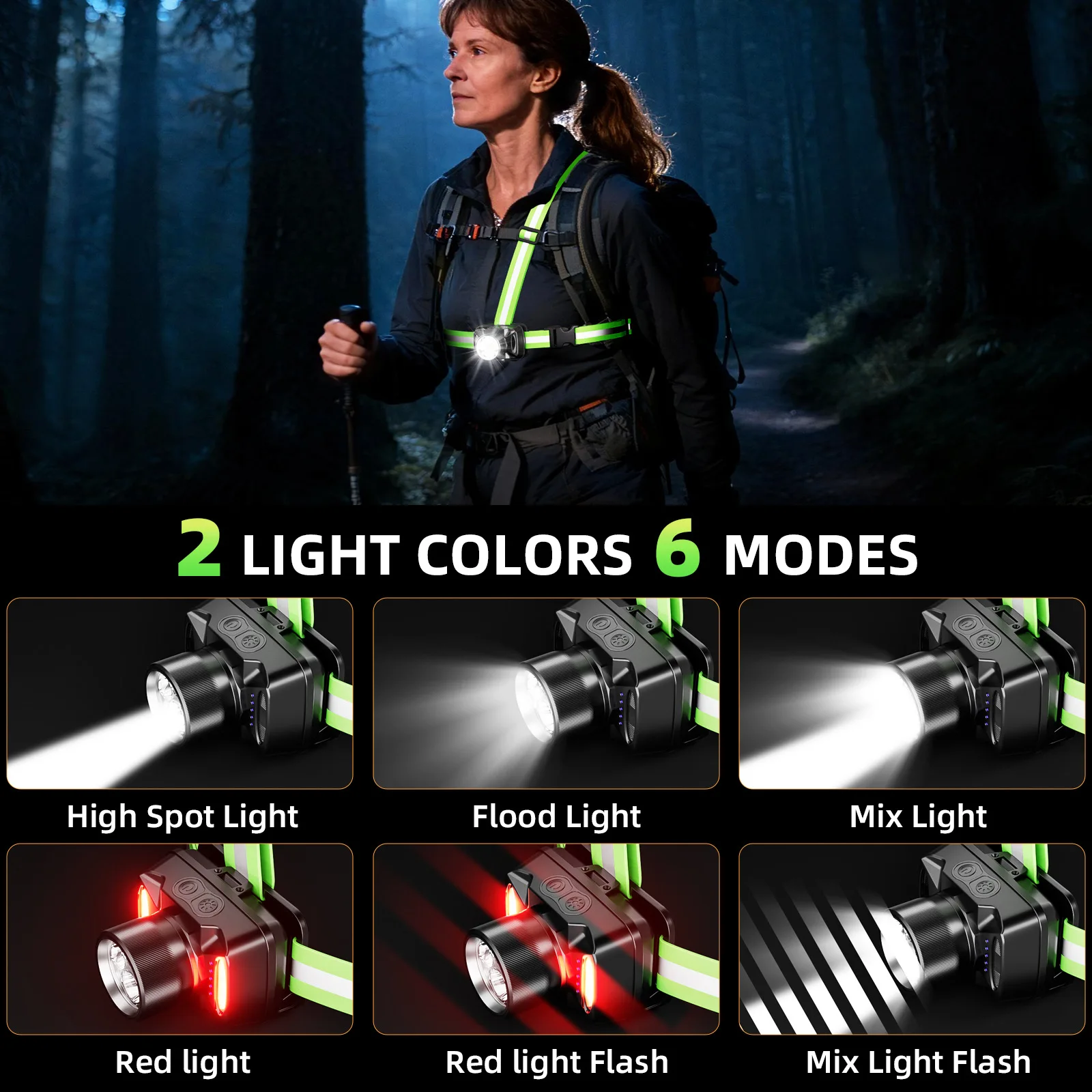 Luz de Corrida Noturna LED Colete Refletivo 6 Modos Ciclismo - Imagem 6