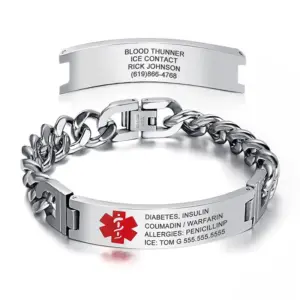 pulseira de identificação médica em aço inoxidável