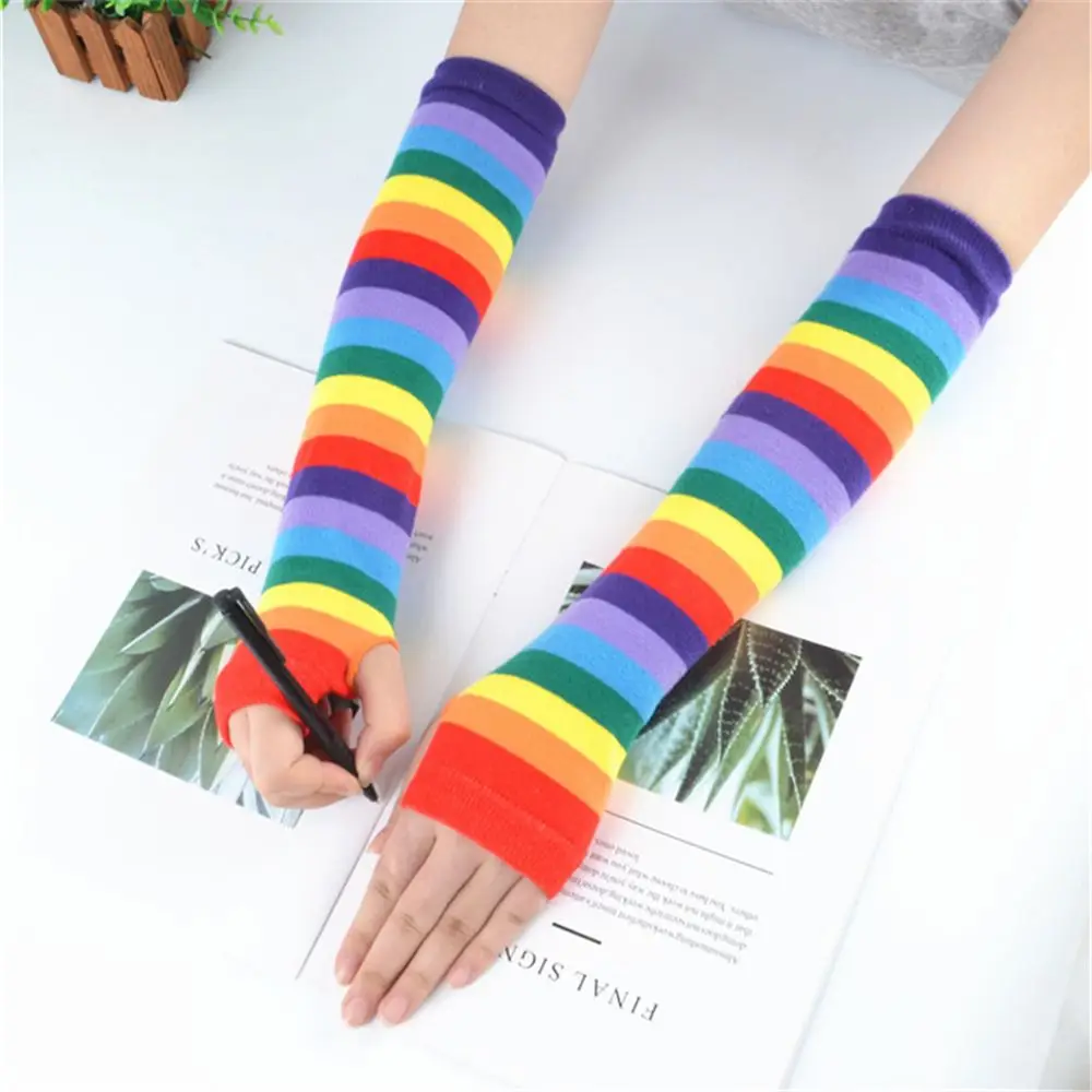 Luvas Sem Dedos Algodão Malha Colorida 35 cm Feminina - Imagem 5