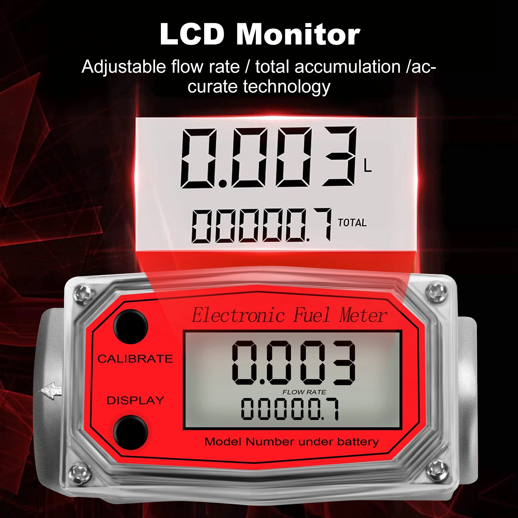 Medidor de fluxo de turbina digital LCD 1" NPT amarelo - Imagem 4