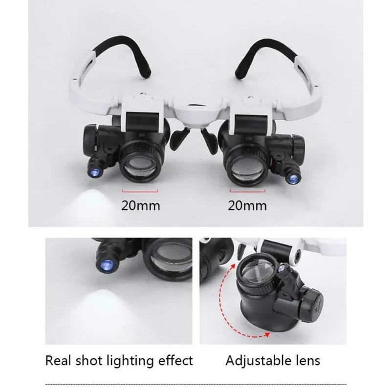Óculos Lupa de Cabeça com LED, Lentes 8x 15x 23x, Branco - Imagem 5