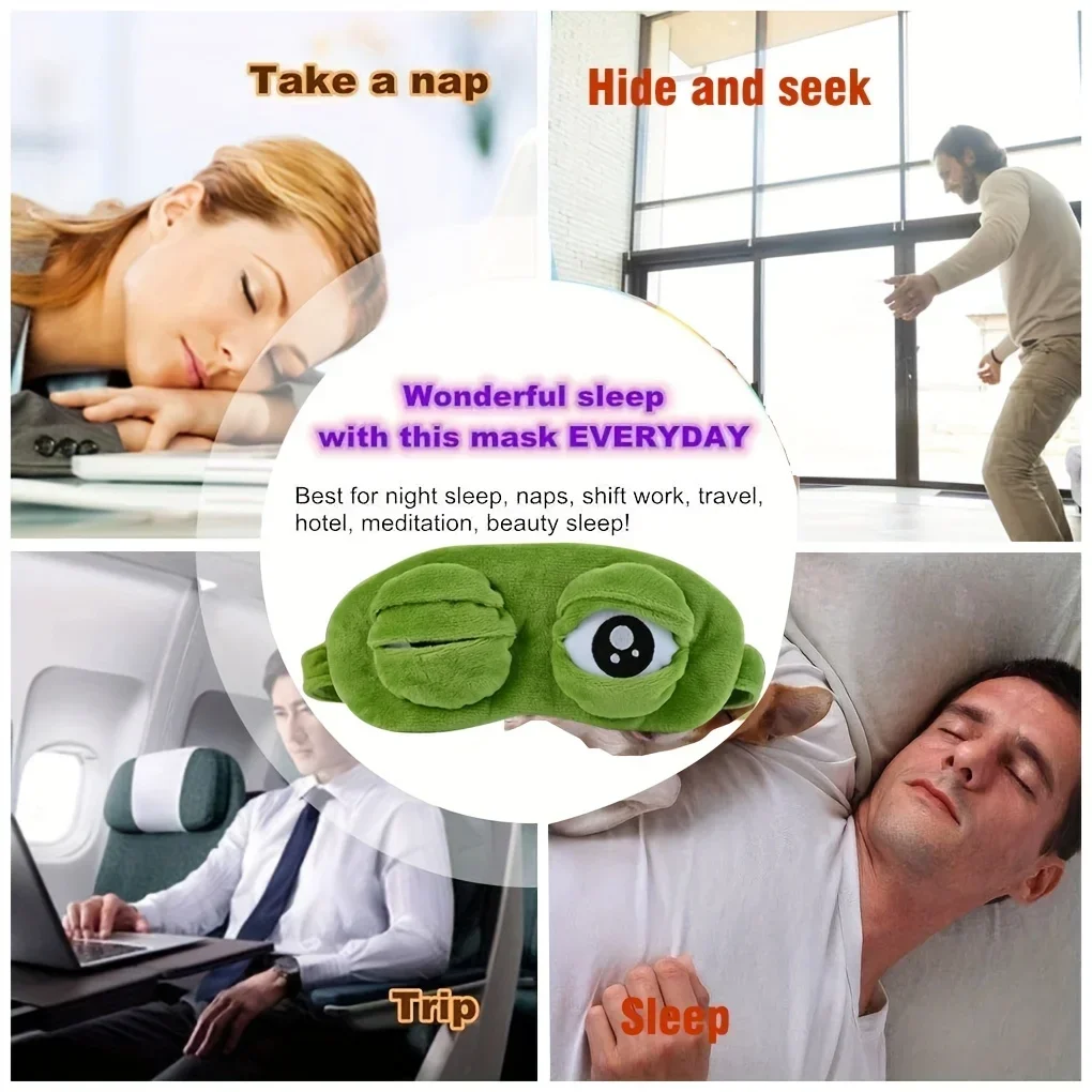 Máscara de Dormir 3D Sapo Verde Algodão Pelúcia - Imagem 4