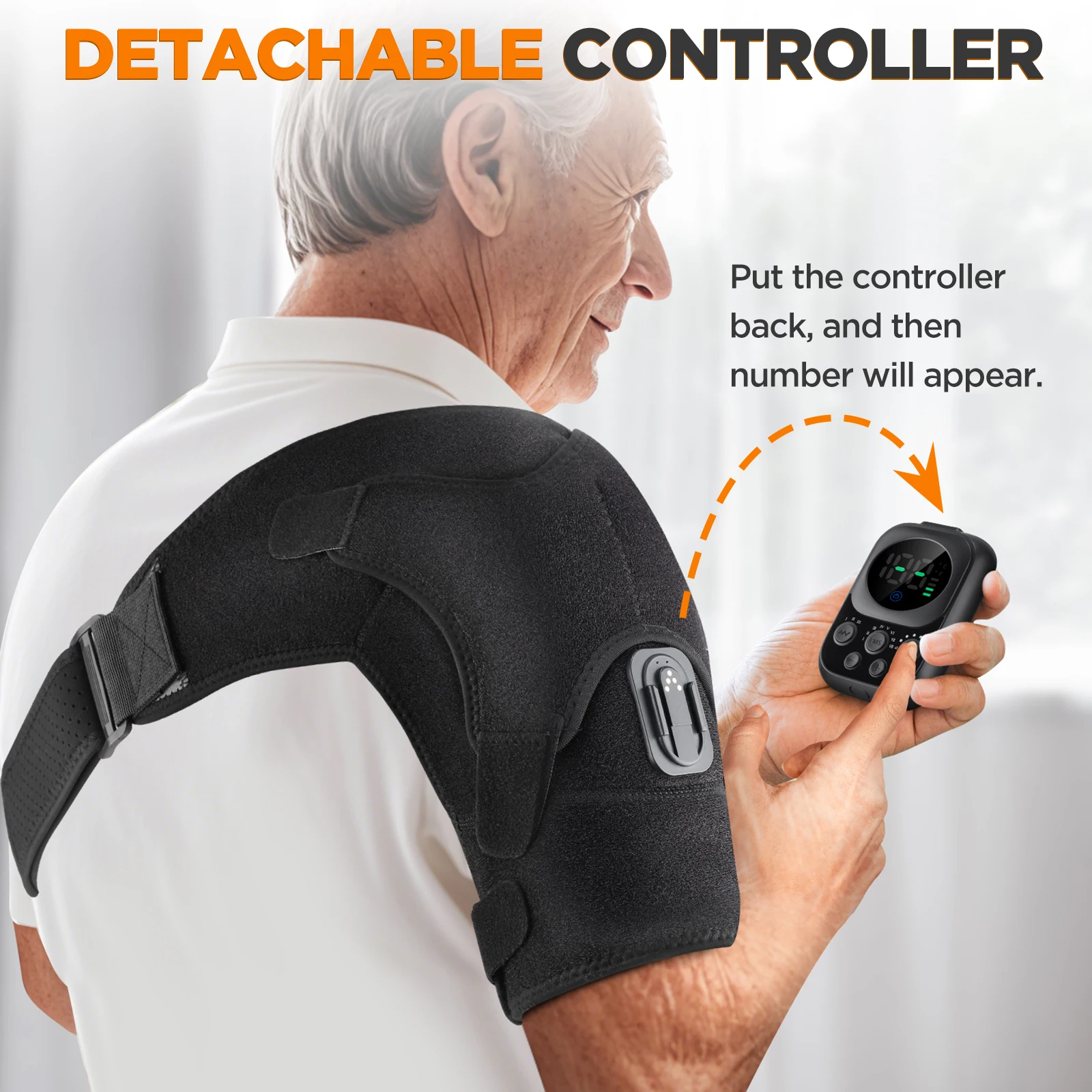 Massageador de Ombro AMH02 Elétrico Vibratório Aquecido Preto - Imagem 4
