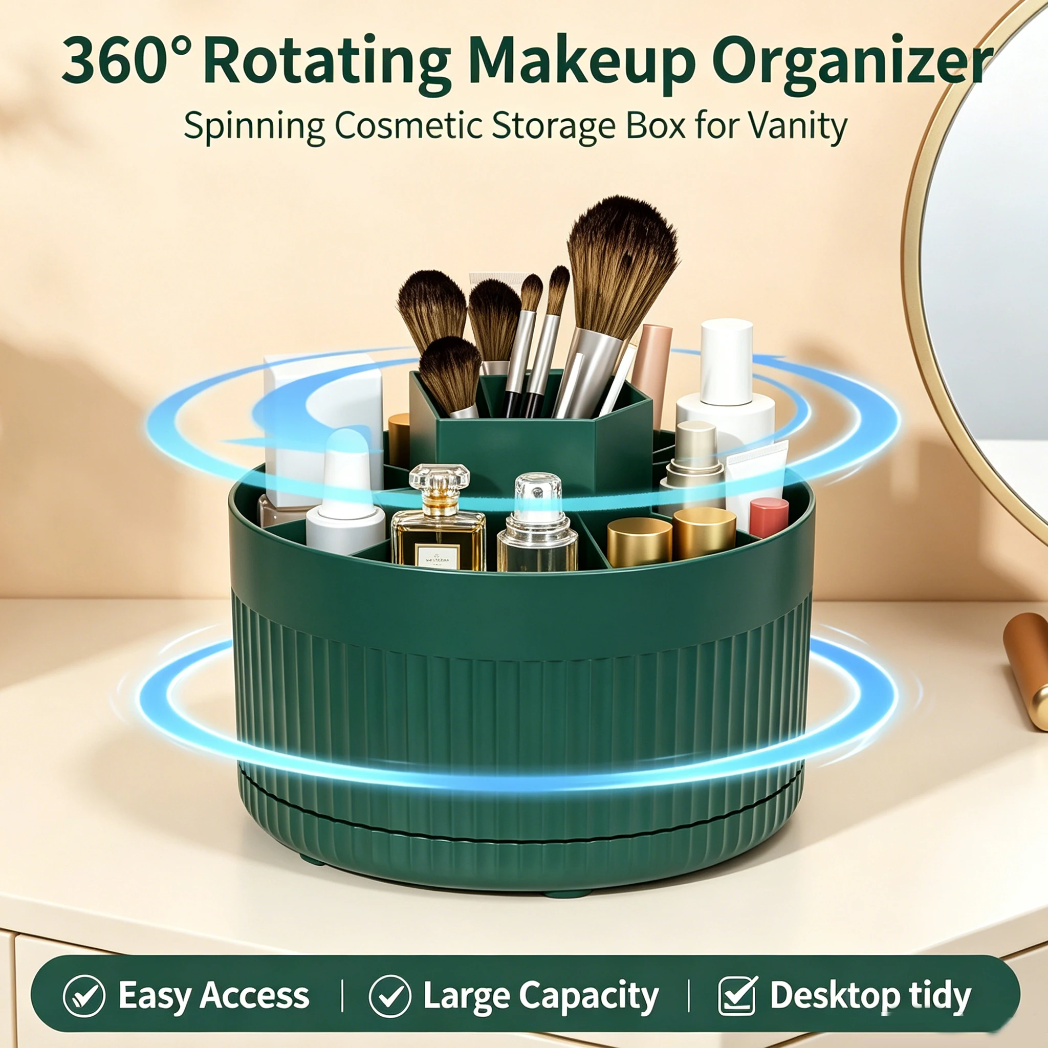 Organizador de Maquiagem Rotativo 360 Graus Cinza Escuro - Imagem 2