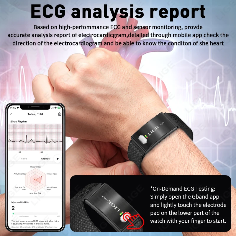 Pulseira Inteligente LIGE 2026 ECG+PPG BRANCO - Imagem 2